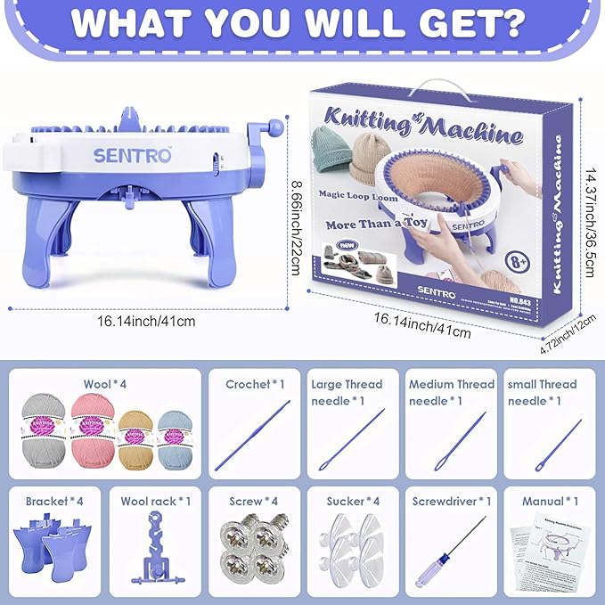 BZVV Knitting Machine for SENTRO 48 Needles Smart Knitting Crochet Machine with Row Counter for Adults and Beginners, Knitting Board Rotating Double Loom, Weaving Loom Machine Kit New Year Gifts