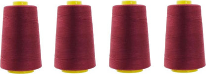Mandala Crafts 4 Pack of Serger Threads Cones Spools - 20S/2 24000 Yards Polyester Maroon Threads for Sergers Machine and Overlock Quilting Sewing Machine