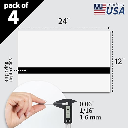 Trotec TroLase | 12"x24"x1/16", 4 Pcs | White/Black | 2 Ply | Modified Acrylic | Laser Engraving Double Color Plastic Sheet | Engraving Blanks for Laser, Saw, Guillotine | Made in USA