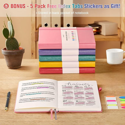 5 Pack Lined Notebook Journal for Women, 312 Numbered Pages Thick Notebooks Bulk, 100gsm No Bleed Paper Hardcover Leather Journal, College Ruled Notebook Set for Work Writing Travel, A5, Multicolor