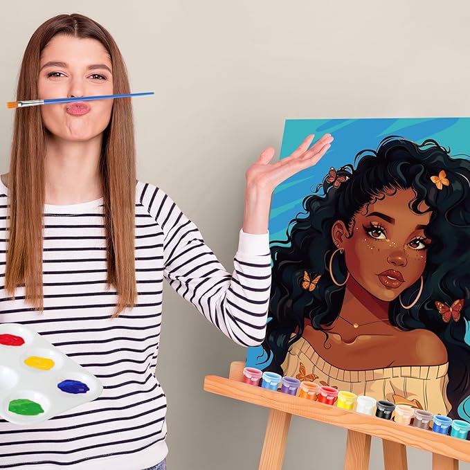Zhanmai 12 Pack Pre Drawn Canvas for Painting Sip and Paint Kit 8" x 10" Paint Party Set Canvas Painting Pre Printed Canvases for Party Favor DIY Virtual Adult's Date Night(Charming Girl)