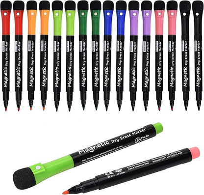 Browill Magnetic Dry Erase Markers, Fine Tip Low Odor Whiteboard Markers for Kids & School, Work On White board & Calendar, Refrigerator (16 Pack)