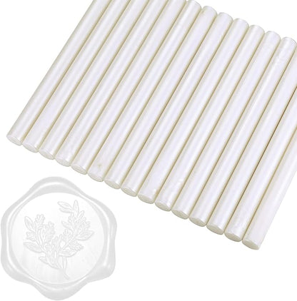 Yoption 15 Pieces Pearl White Glue Gun Sealing Wax Sticks for Wax Seal Stamp, Great for Wedding Invitations, Envelopes, Cards, Christmas Gift Ideas, Wine Packages