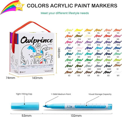 7.1G Acrylic Paint Markers Direct Liquid - 48 Colors Acrylic Markers with Automatic Ink Control, Paint Markers High Opacity Paint Pens Waterproof Lightfast for Rock Painting Eggs Wood Glass Ceramic
