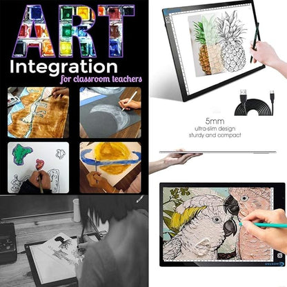 Light Box Drawing Pad, Tracing Board with Type-C Charge Cable and Brightness Adjustable for Artists, AnimationDrawing, Sketching, Animation, X-ray Viewing (A4) Not Rechargeable