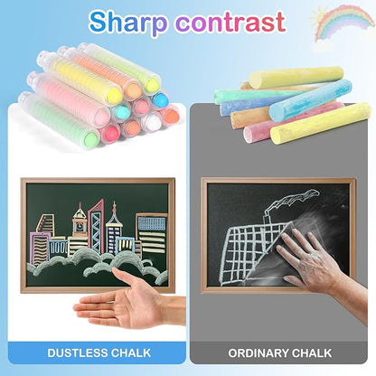 72Pcs Colored Dustless Washable Drawing Chalk Artists Set with 24 Holder - Non-Toxic Art & Drawing Supplies for Kids,Works on Glass/Paper/Wood/Tile (Avoid Rough Textures,Not For ROUGH Chalkboard Use)