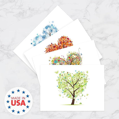 Seasons of Life Note Card Assortment Pack/Set Of 24 Greeting Cards And White Envelopes / 4 7/8" x 3 1/2" Cards Featuring 4 Seasonal Tree Designs