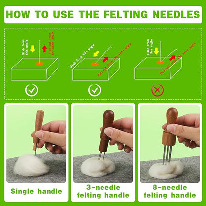 IMZAY Needles Felting Tools, 8"x10" Felting Pad, Large Needle Felting Mat, 90 Pcs Felting Needles, Felting Supplies with Wood Handles & Wool Needles for DIY Crafts