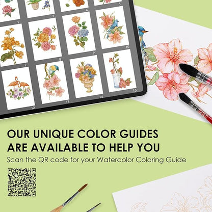 Grabie Watercolor Coloring Book, 15 Sheets Art Pad A5 (8.3 x 5.8), Cotton Watercolor Book for Adults(Floral)