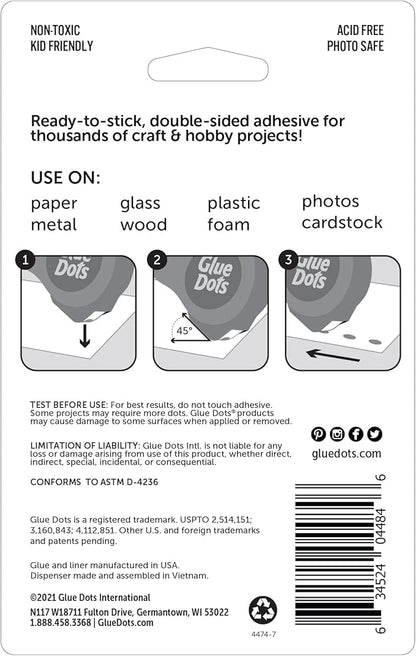 Glue Dots, Craft Dots Dot N' Go Dispenser, Double-Sided, 3/8", .38 Inch, 200 Dots, DIY Craft Glue Tape, Sticky Adhesive Glue Points, Liquid Hot Glue Alternative, Clear
