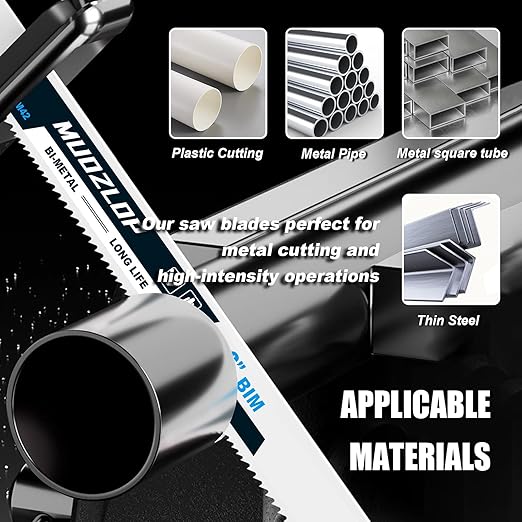 MUOZLOP10Pack 9inch Reciprocating Saw Blades Set,8+10TPI High Carbon Saw Blades,Metal Saw Blades with Organizer Case (10, 8+10TPI/225mm)