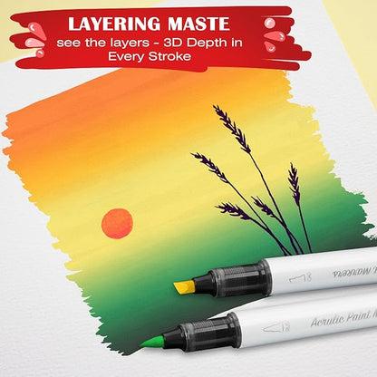 SFAIH Halloween Gifts Acrylic Paint Markers, 48 Colors Dual Tips Acrylic Brush Markers With Chisel Tip, Automatic Ink Control, Ultra-High Coverage, No Bleed Ink, Art Supplies for Rock, Canvas, Fabric