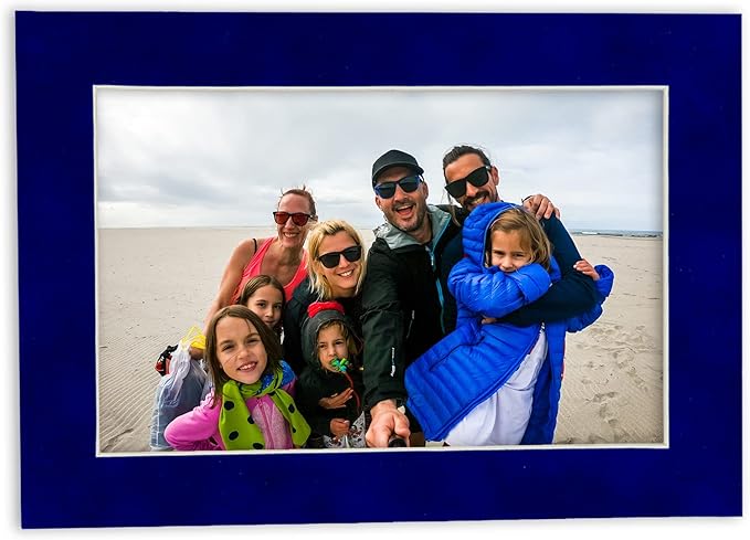 Pack of 25 Acid Free 8x10 Mats Bevel Cut for 6x8 Photos - Royal Blue Suede Precut Matboards With Backing Boards and Clear Photo Mat Bags For Pictures, Photos, Framing - 4-ply Thickness