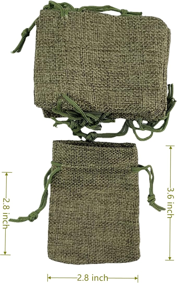 Palmhomee Pack of 25 Burlap Gift Bags with Drawstring Linen Jewelry Pouches Wedding Hessian Jute Bags for Birthday and Treat Pouches Party Wedding Favors Gift (2.8x3.6 Inch, Moss Green)
