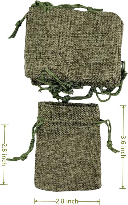 Palmhomee Pack of 25 Burlap Gift Bags with Drawstring Linen Jewelry Pouches Wedding Hessian Jute Bags for Birthday and Treat Pouches Party Wedding Favors Gift (2.8x3.6 Inch, Moss Green)