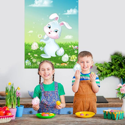 ASTARON Pin The Tail on The Bunny Game for Birthday Party, Easter Party Game with 24 pcs Tail Stickers for Happy Easter Party Decoration Supplies
