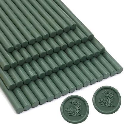 52pcs Olive Green Wax Sealing Sticks, Andotopee Glue Gun Wax Seal Sticks for Wax Seal Stamp, Premium Sealing Wax for Envelope Seal Wedding Invitation Craft Adhesive, Great Gift Ideas (Mini Size)
