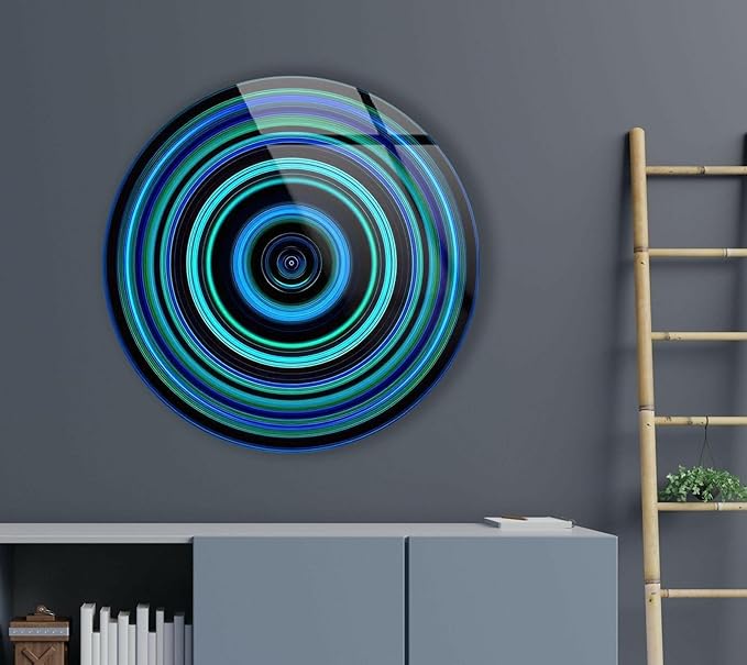 My Photostation.com 20''(50cm) Diameter Blue and Green Round Glass Wall Art Tempered Glass Printing Wall Decor Large Wall Art Wall Hangings