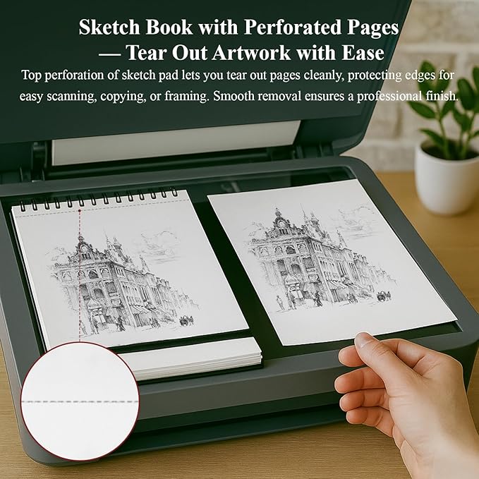 9" x 12" Sketch Book, Top Spiral Sketchbook Hardcover, 68lb (100gsm) Drawing Paper Pad & Sketch Paper, 1-Pack Sketch Pads for Drawing for Adults, Professional Art Supplies for Teens & Artist Gifts.