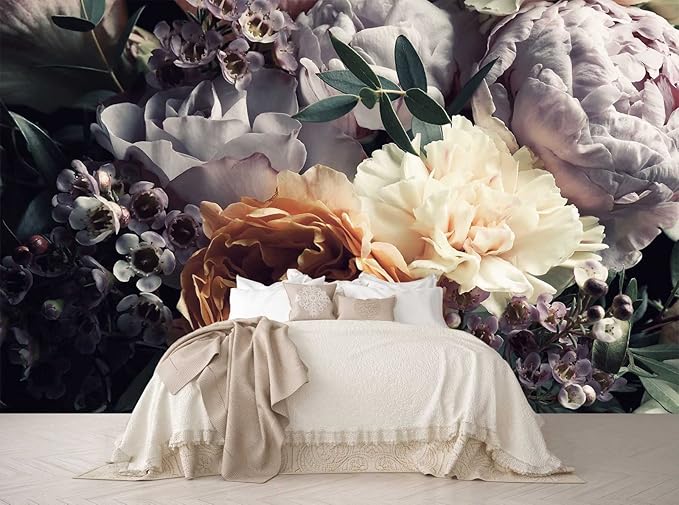 Floral Wallpaper Mural for Bedroom Orange Flower Wall Mural Living Room (not self-Adhesive)