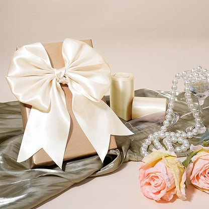 LaRibbons Nude Satin Ribbon 4 Inch 10 Yards Double Faced Luxury Nude Silk Ribbon for Gift Wrapping Flower Bouquets Bow Christmas Wedding Party Decoration