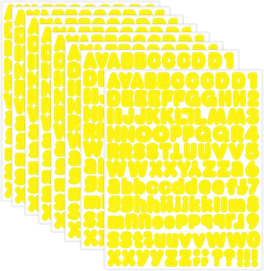 Starboling Letter Stickers, 1/2 inch Yellow Alphabet Stickers, Self-Adhesive Vinyl for Mailbox Numbers, Bulletin Boards & Home Decor