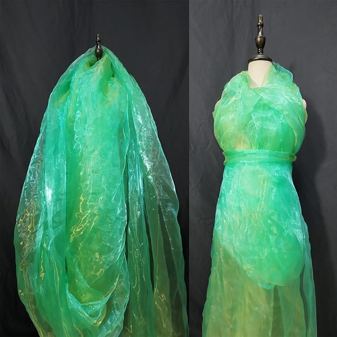 Two-Tone Iridescent Holographic Organza Fabric - 5.5 Yards by The Yard | Lightweight Sheer Tulle | for Wedding Dresses, Party Decor, DIY Crafts, Shiny Backdrops(Grass Green + hint of Yellow)