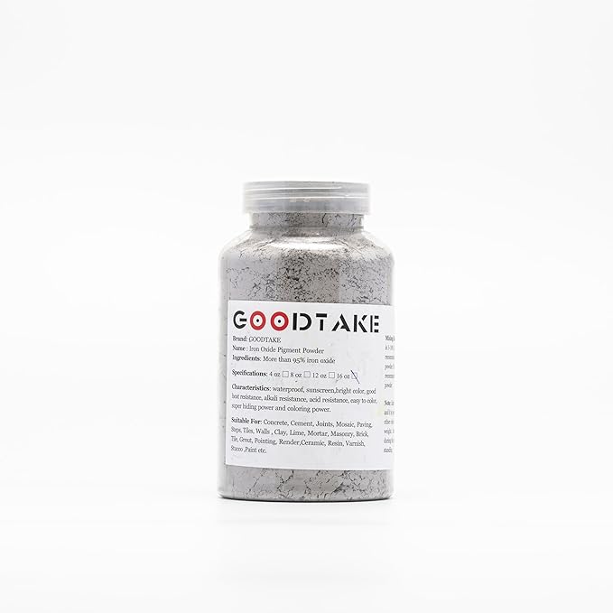 GOODTAKE Concrete Pigment Powder, Grey Iron Oxide Cement Dye for Pastel Tile Paint, Mortar, Grout (20 oz)