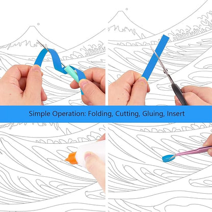 Uniquilling Quilling Kit Paper Quilling Kit for Adults Beginner, Handmade DIY Craft Quilling Paper Filigree Painting Kit Tools, Room Wall Art Decor Gifts, 16 * 20-inch Great Wave Off Kanagawa (Basic)