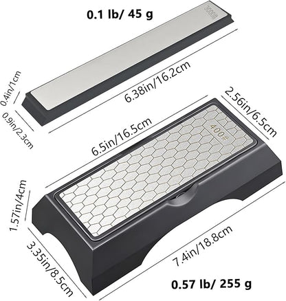 Diamond Sharpening Stone Set, Knife Sharpener Stone, Double-sided Coarse 400 / Fine 1000# | Extra Fine 3000 Grit, 2 Sizes Whetstone Tool with Non-Slip Base, Diamond Plate Honing Stone, Hone Sharpener
