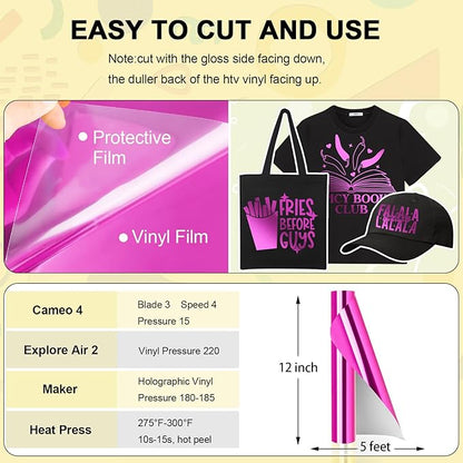 TECKWRAP Heat Transfer Vinyl Metallic Foil HTV - 12" x 5ft Chrome Iron on Vinyl for All Cutter Machine Heat Press Vinyl for Shirts Easy to Cut & Weed (Rose Red)