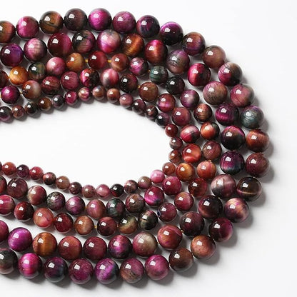 48pcs 8mm Top AAA Natural Tiger Eye Beads for Jewelry Making Rose Red Starry Sky Tiger Eye Stone Round Loose Beads DIY Bracelet Necklace Earrings