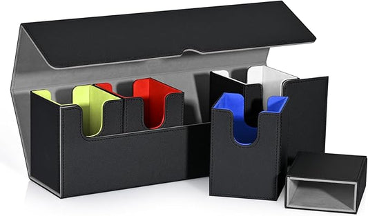 Card Deck Box with Dice Tray for MTG, 5 in 1 Card Deck Case Holds 800+ Unsleeved Cards, Strong Magnet Organizer Compatible with Yugioh TCG Sports Cards (Colorful)