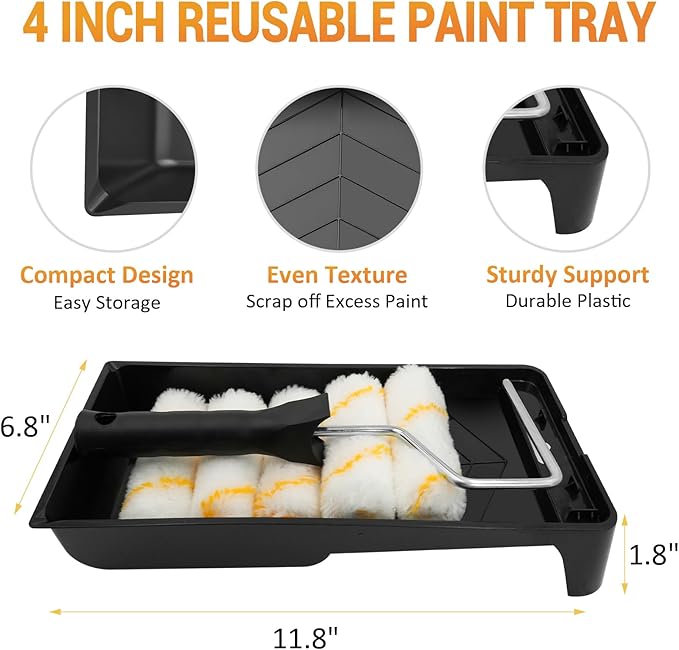 ETERNA Mini Paint Roller Kit, 10 Pieces Paint Supplies for House Painting with Paint Tray, 4 inch Paint Roller Covers&Frame, Perfect for Wall Decorating Home DIY
