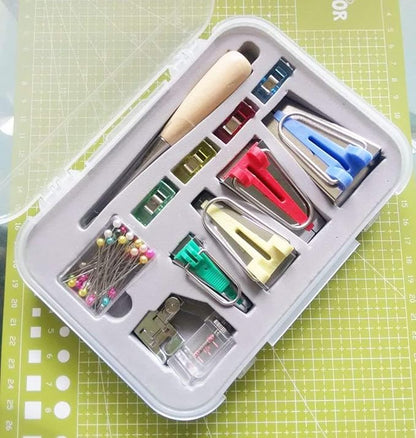 YICBOR Bias Tape Maker 6mm 12mm 18mm 25mm Fabric Bias Binding Maker with Binder Foot Bradawl Quilting Clips Sewing Pins Kit (bias Tape Maker Set)