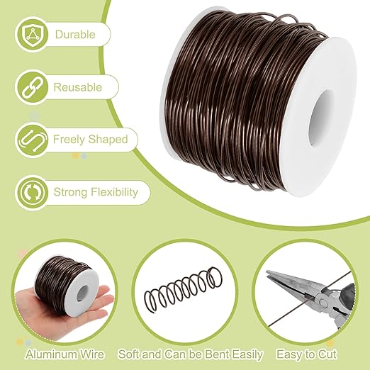 MECCANIXITY 15 Gauge Anodized Aluminum Craft Wire Bendable Bonsai Training Wire 223 Feet 1.5mm for Sculpting Crafts Wreath Floral Beading Jewelry Making, Brown