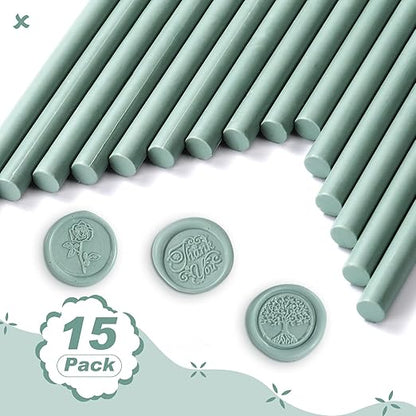 Nuanchu 15 Pcs Glue Gun Sealing Wax Sticks Retro Vintage Wax Sticks for Seal Stamp and Letter for Wedding Invitations Card Envelope Christmas Holiday Gift Ideas(Cyan)