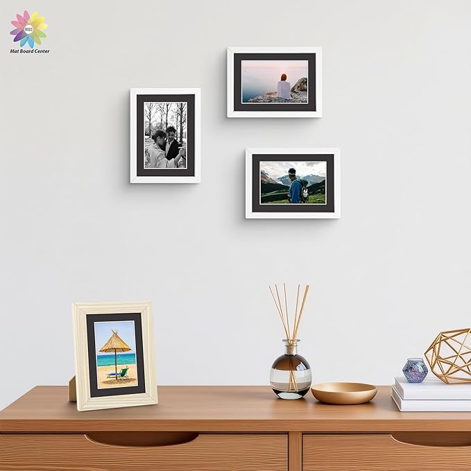 Mat Board Center, Pack of 25, 5x7 for 4x6 Black Mat Kit - Acid Free, 4-ply Thickness, White Core - Includes Backing Boards and Clear Bags - for Pictures, Photos, Framing