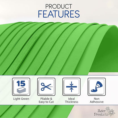 Light Green EVA Foam Sheets for Crafts, 9 x 12 Inch, 2mm Thickness, 15 Pack – Ideal for DIY Arts and Crafts, Foam Paper for Kids, Cosplay and Costumes