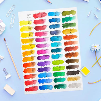 MeiLiang Watercolor Paint Set 52 Colors in Half Pans with Drawing Pencil, Paint Brushes, 5 Watercolor Paper, Sponge, Black Drawing Pens, Art Supplies for Adults Travel Watercolor & Blue Box