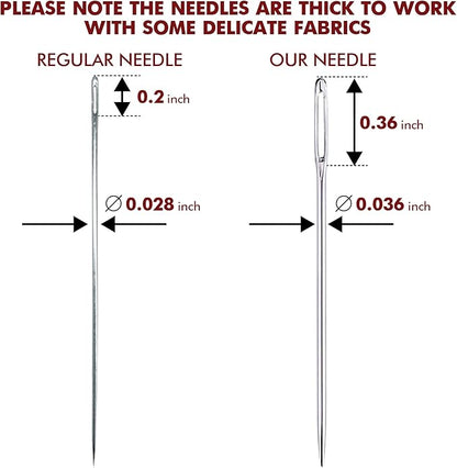 Large Eye Sharp Stitching Needles for Needlework 1.75-2.5 inches - 28 Embroidery Needles for Hand Sewing Variety Sizes in a Handy Storage Tube