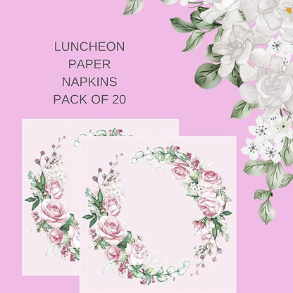 20-ct 13x13 Flowers Paper Luncheon Decoupage Napkins, 3-Ply Servilletas Printed Wedding Roses Cocktail Napkin for Art, Dinner and Party, Disposable Napkins Decor