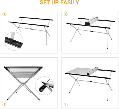 KingCamp Folding Camping Table Aluminum Roll Up Table Oversized Large Camp Table Stable Portable Outdoor Folding Table for Picnic Camping Barbecue Backyard Party,57.4''×31.4''4-6 Person,Support 120lbs