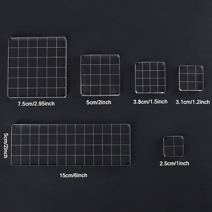 Whaline 6 Pieces Acrylic Stamp Block Clear Stamping Tools Set with Grid Lines for Scrapbooking Crafts Card Making, Assorted Sizes