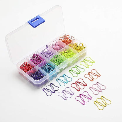 Colorful Metal Knitting Pins Stitch Markers Pear Shape Safety Pins for Sewing Clothing DIY Craft Making with Storage Box Knitting Counter Crochet Needle Clip Ring(10 colors-500pcs)