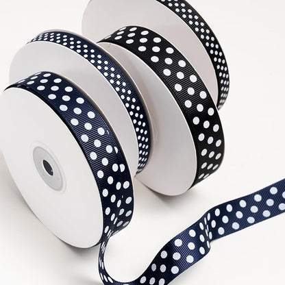 Polka Dot Grosgrain Ribbon 3/4 Inch, 25 Yards Spool Navy Blue and White Dot Craft Ribbon for Christmas Gift Wrapping DIY Crafts Hair Bows Wedding Party Decor Sewing and Home Decoration