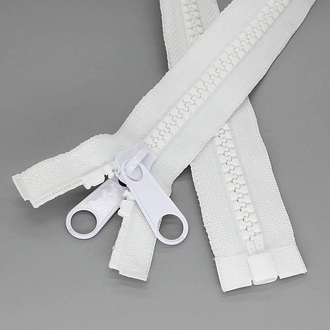 Leekayer #10 Heavy Duty Zippers Separating Large Plastic Zippers White Tape with Double Pull Tab Slider, for Sewing,Sleeping Bag, Boat, Canvas, Cover, Trampoline, Dog Bed,Tent (72" 1pcs)