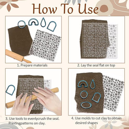 CHGCRAFT Plum Blossoms Polymer Clay Texture Sheets Art Rotation Flowers Silicone Texture Stamp Clay Texture Mat Modeling Pattern Pad Texture Sheets for Jewelry and Clay Earrings Tools
