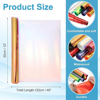 MECCANIXITY Holographic Clear PVC Vinyl Film Holographic PVC Fabric Waterproof Dichroic Film 12 x 48 Inch for Handbags Bows Earrings DIY Craft,Laser Pink