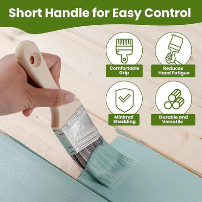 Paint Brushes, 2 Inch, 2 Pack, Angled Brushes with Short Handle, Shortcut Paintbrush for Paints and Stains, Small Paint Brushes for Walls, Furniture, Cabinets and Home Improvement